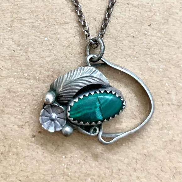 Vintage Sterling Handcrafted Malachite Necklace - Picture 12 of 12